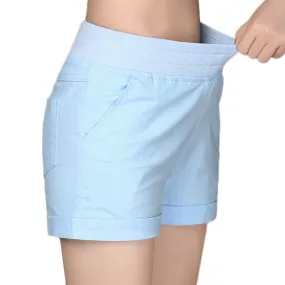 2017 European and American BF summer wind female candy color high waist linen shorts women loose elastic waist shorts plus size
