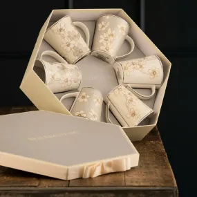 BELLEEK LIVING BAY FLOWERS 6 MUGS HEXAGON BOX