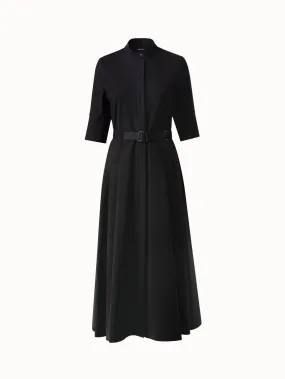 Belted Cotton Poplin Stretch Midi Dress