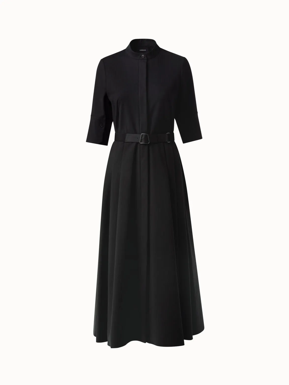 Belted Cotton Poplin Stretch Midi Dress