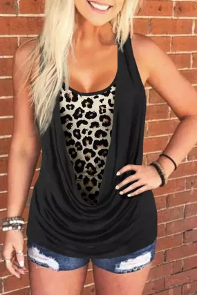 Black Leopard Ruched Fake Two-Piece Tank