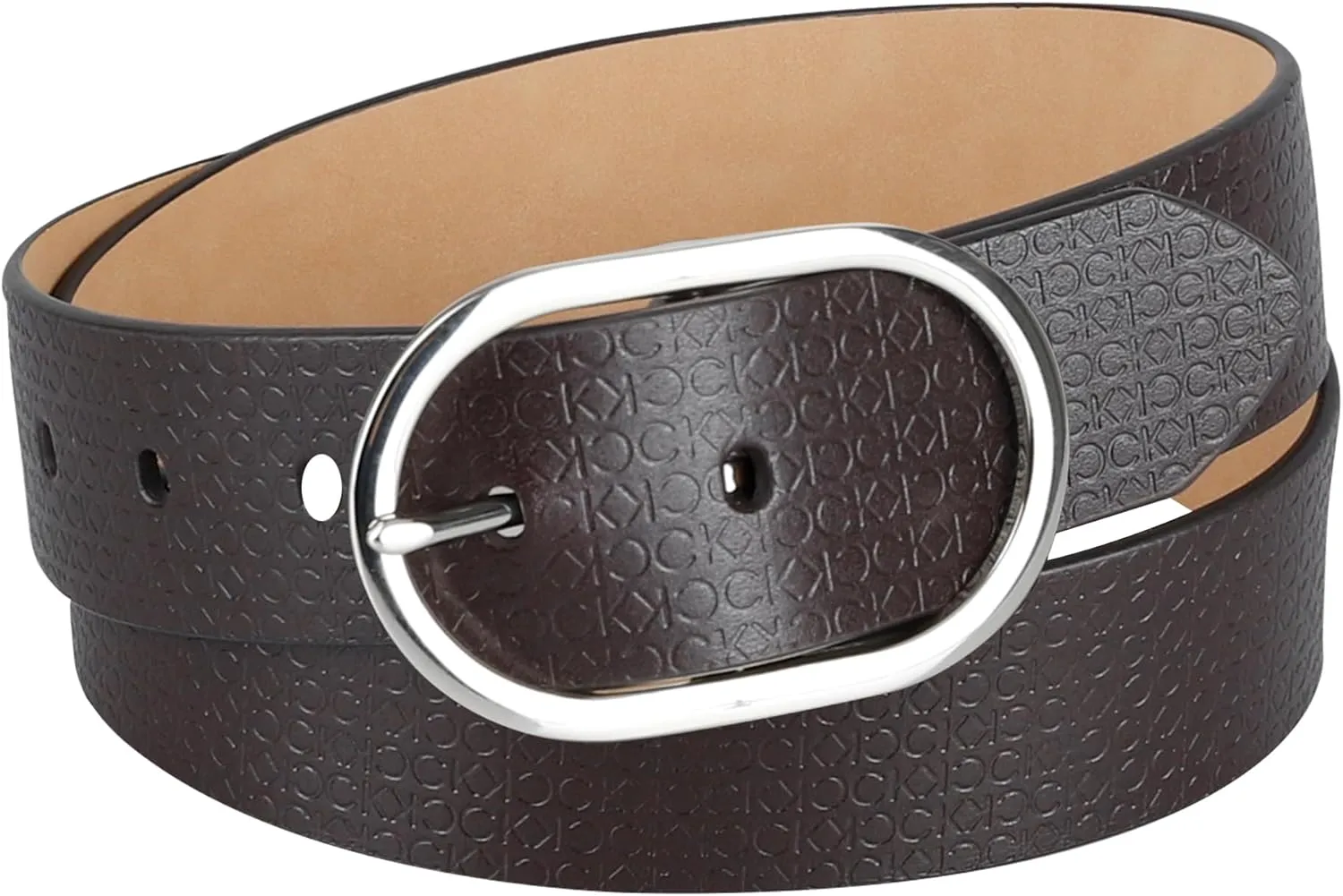 Calvin Klein Women's Oval Center Bar Buckle Leather Fashion Belt for Trousers and Dresses