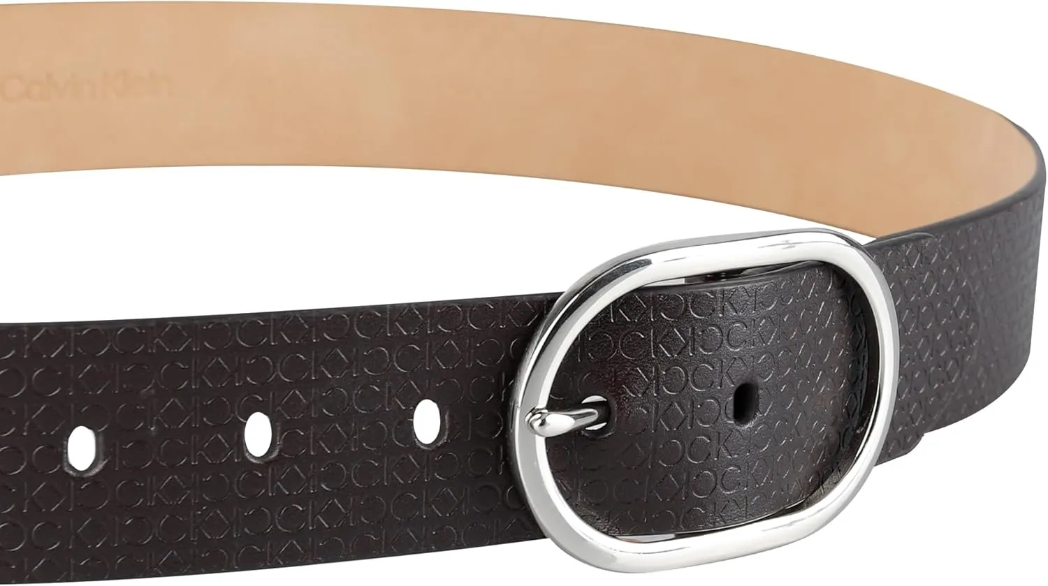 Calvin Klein Women's Oval Center Bar Buckle Leather Fashion Belt for Trousers and Dresses