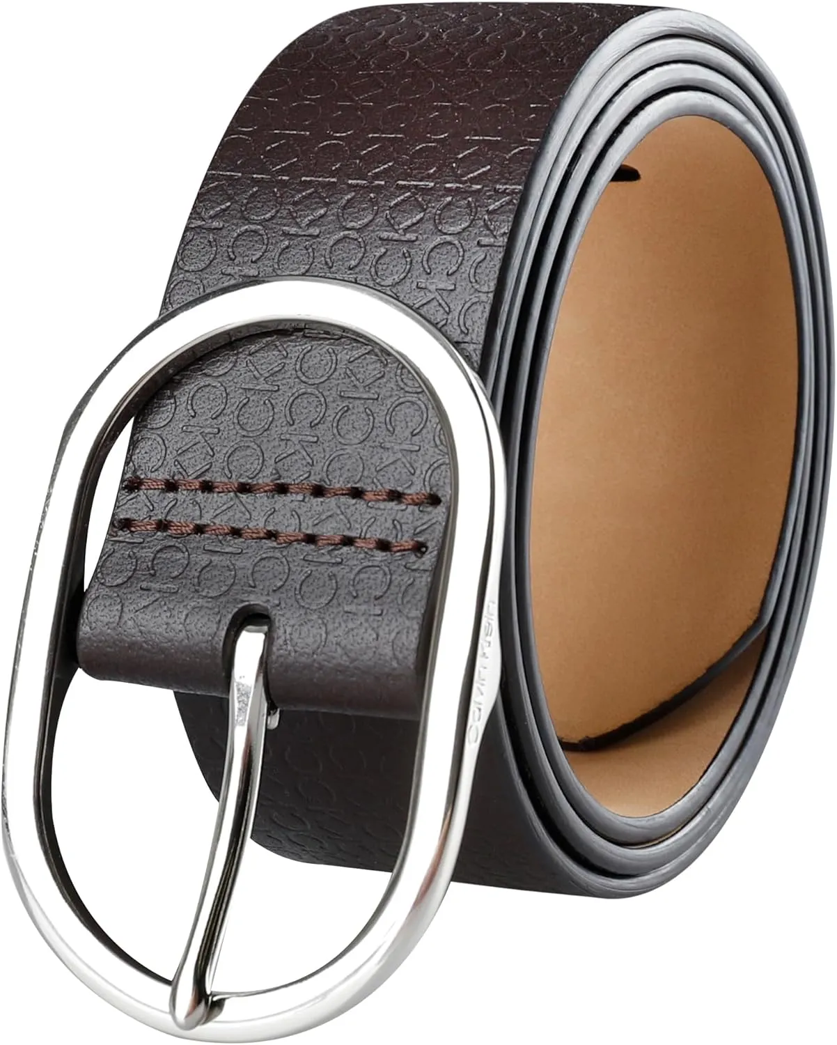 Calvin Klein Women's Oval Center Bar Buckle Leather Fashion Belt for Trousers and Dresses