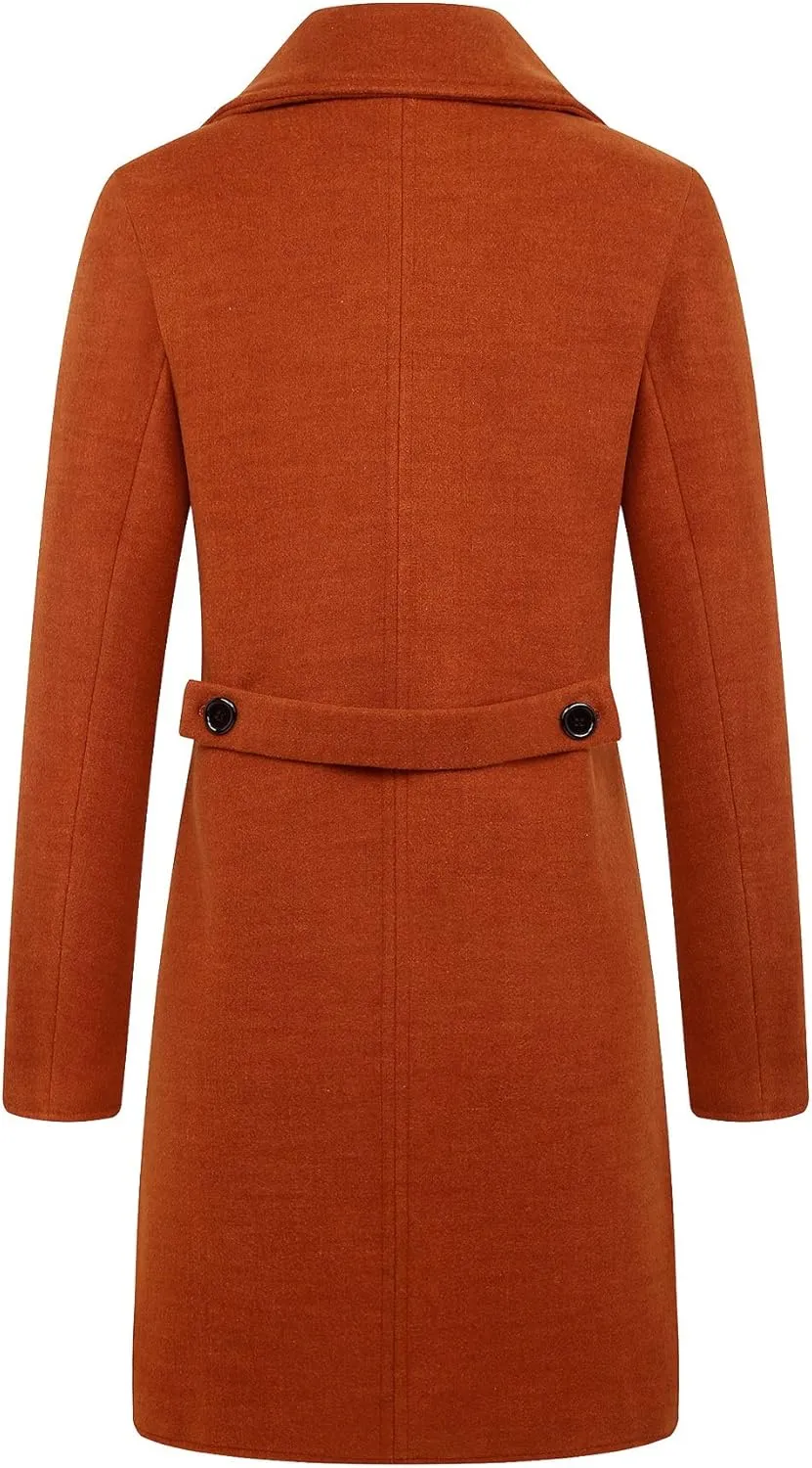 CHARTOU Women's Chic Notched Collar Double-Breasted Quilted Wool Blend Jacket Trench Coat