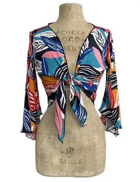 Colorful Tropical Leaves Angel Wing Crop Tie Top & Cover Up