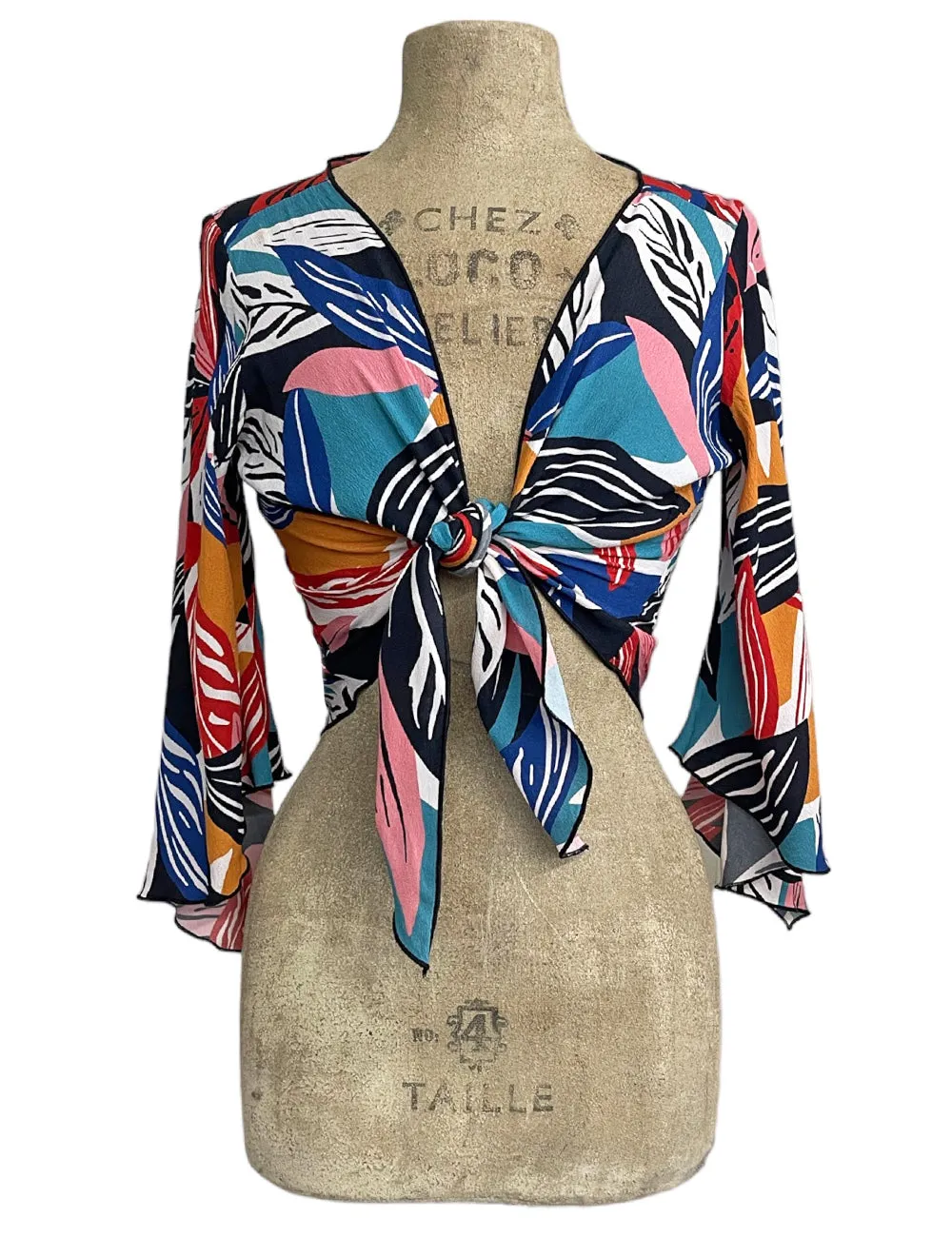 Colorful Tropical Leaves Angel Wing Crop Tie Top & Cover Up