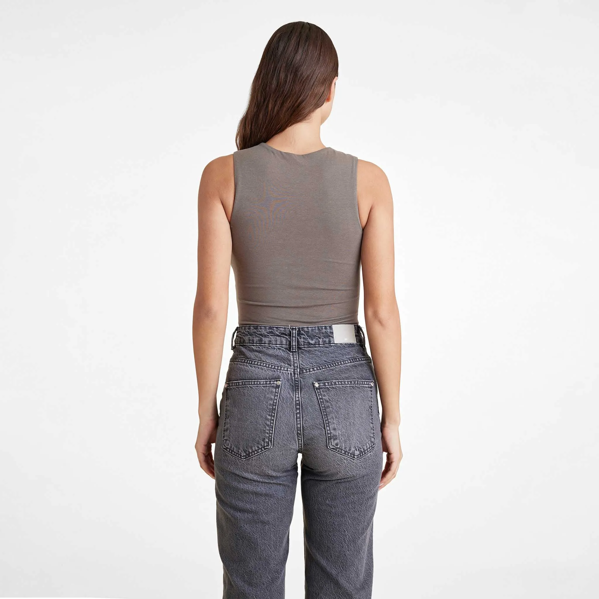 Cotton Stretch Classic Crewneck Tank Bodysuit | Mocha
