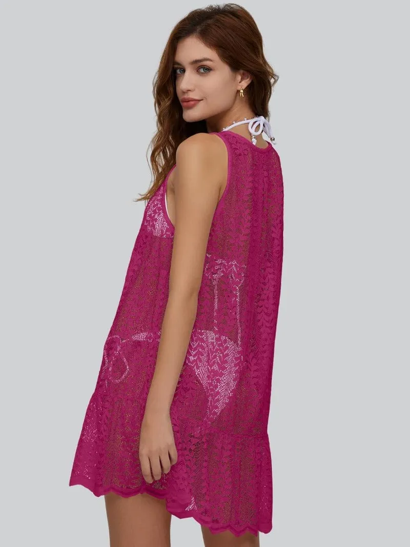 Crochet Hollow Out V Neck Swimsuit Coverup