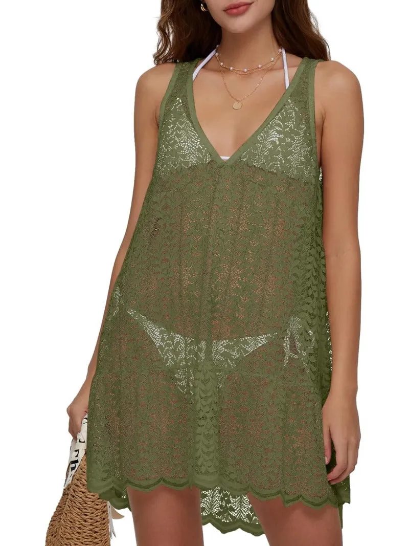 Crochet Hollow Out V Neck Swimsuit Coverup