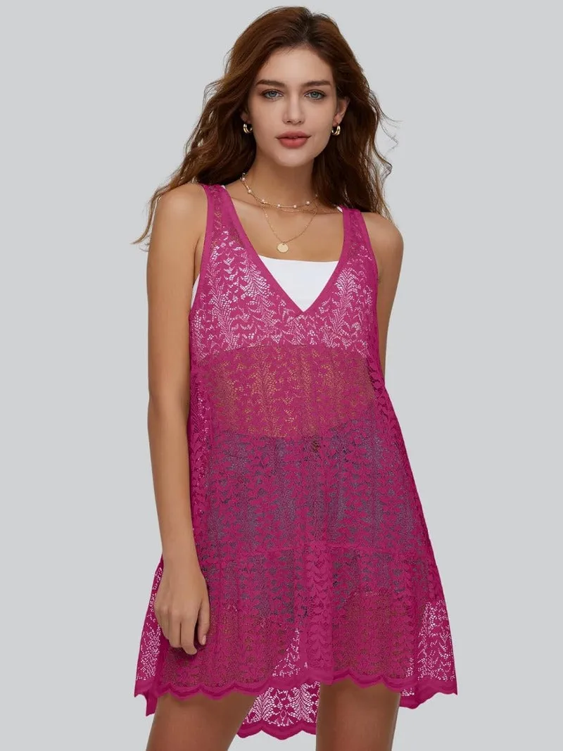 Crochet Hollow Out V Neck Swimsuit Coverup