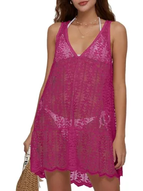 Crochet Hollow Out V Neck Swimsuit Coverup