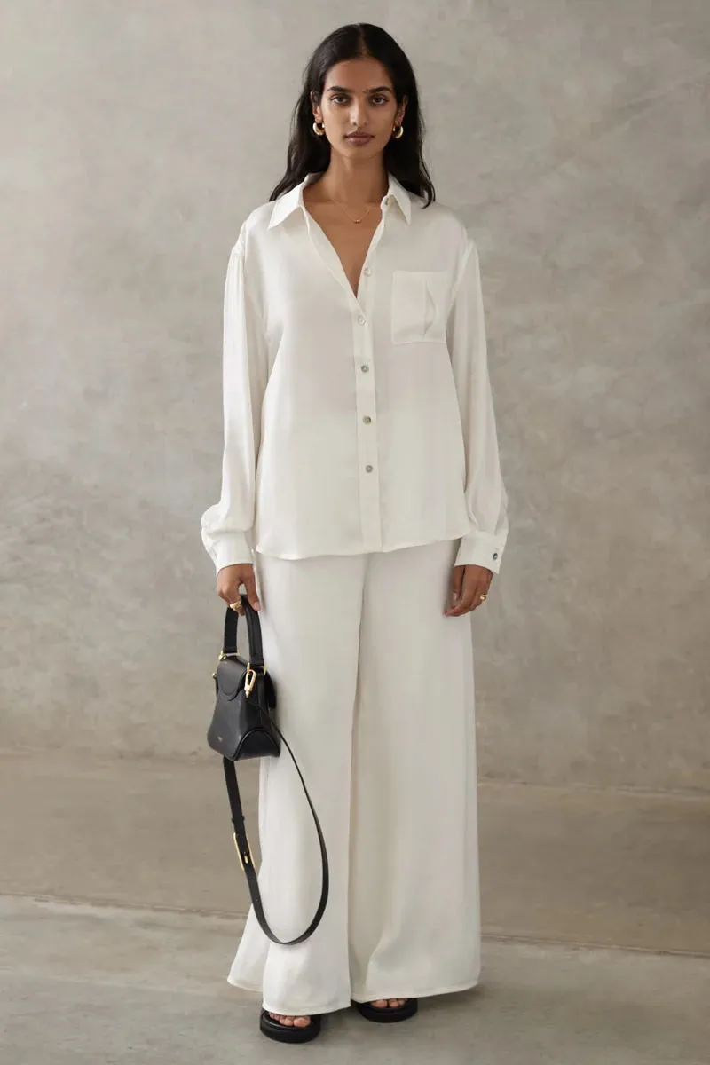 Cupro Long Sleeve Shirt - Ecru