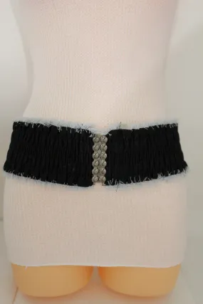 Denim Stretch Elastic Waist Belt Fringes