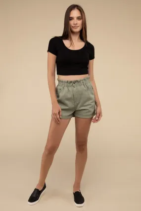 Double Buttoned Waistband Denim Shorts