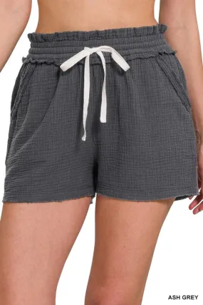 DOUBLE ELASTICBAND DRAWSTRING WAIST SHORTS