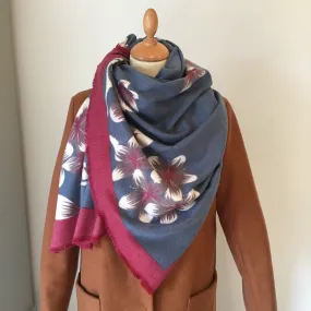 Dusky Blue Floral Light Cashmere Feel Scarf