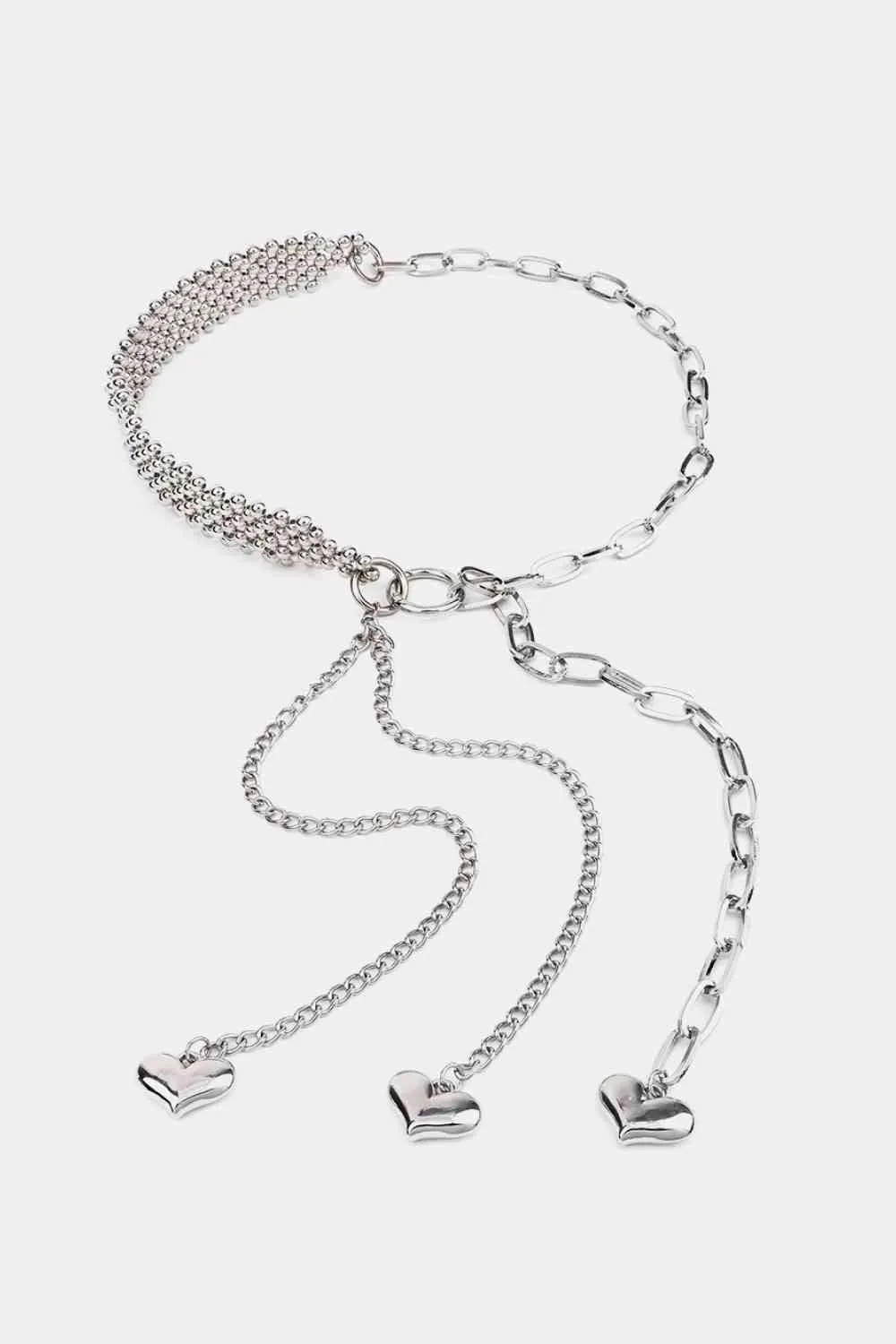 Elegant Heart Charm Beaded Waist Belt with Adjustable Extension - Stylish Fashion Accessory