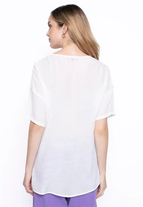 Embroidery Flowy Blouse in Off White