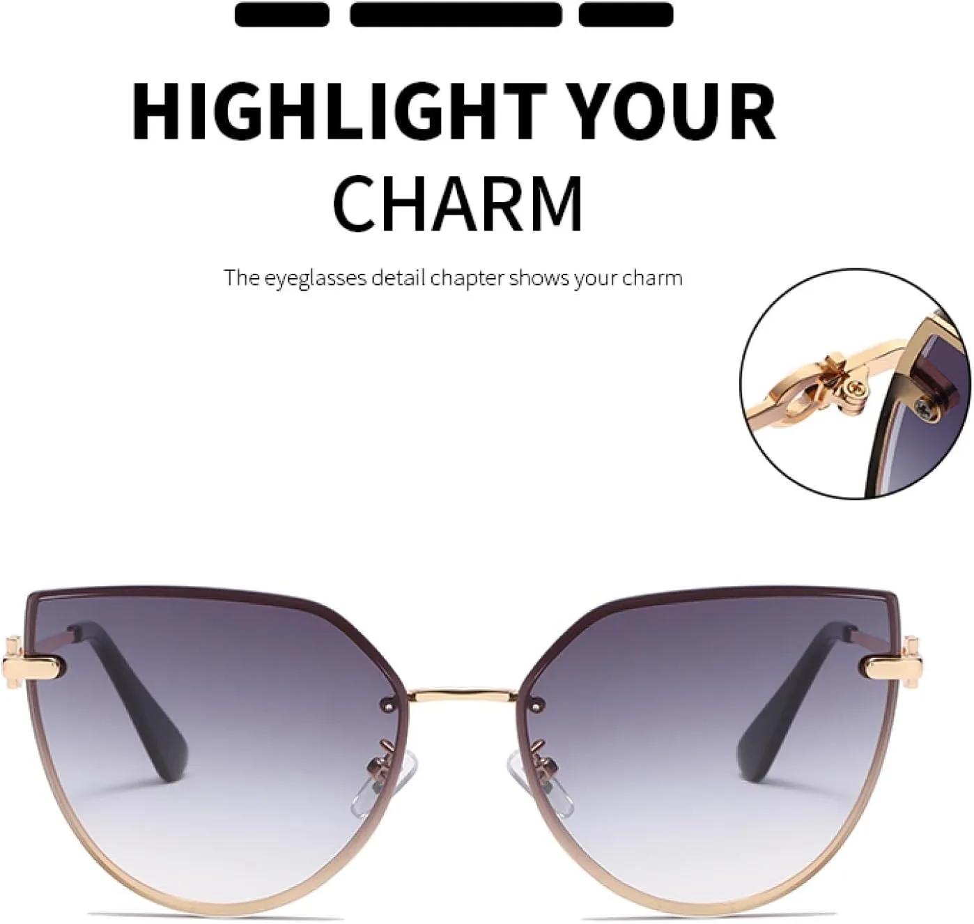 Fashion Cat Eye Sunglasses for Women Vintage Rimless Gradient Trendy Uv400