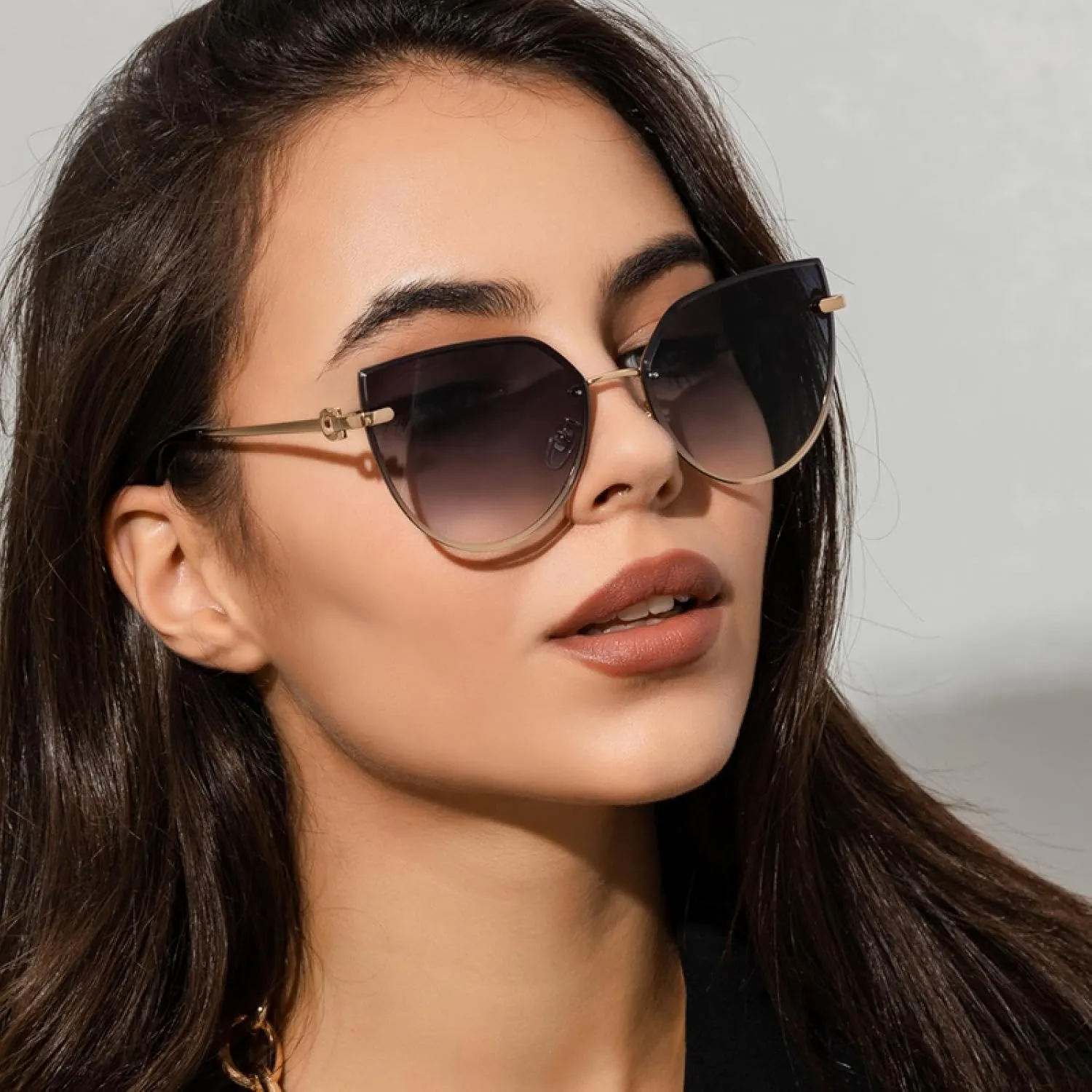 Fashion Cat Eye Sunglasses for Women Vintage Rimless Gradient Trendy Uv400