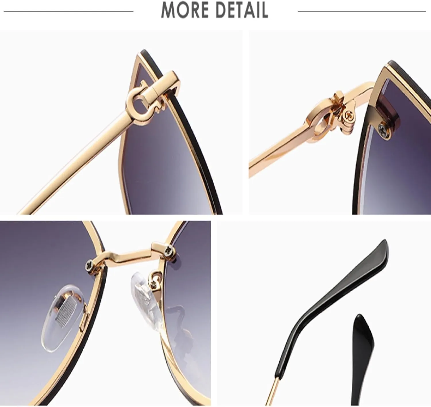 Fashion Cat Eye Sunglasses for Women Vintage Rimless Gradient Trendy Uv400