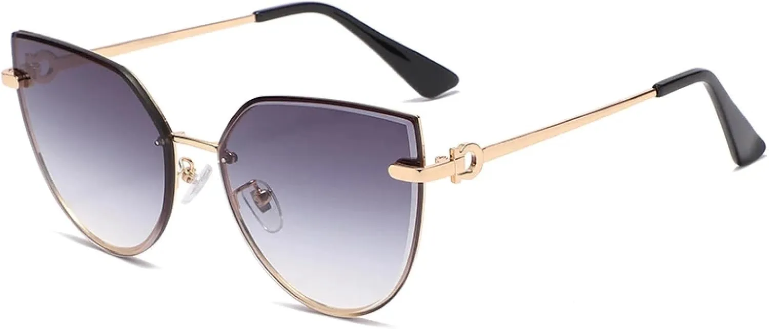Fashion Cat Eye Sunglasses for Women Vintage Rimless Gradient Trendy Uv400