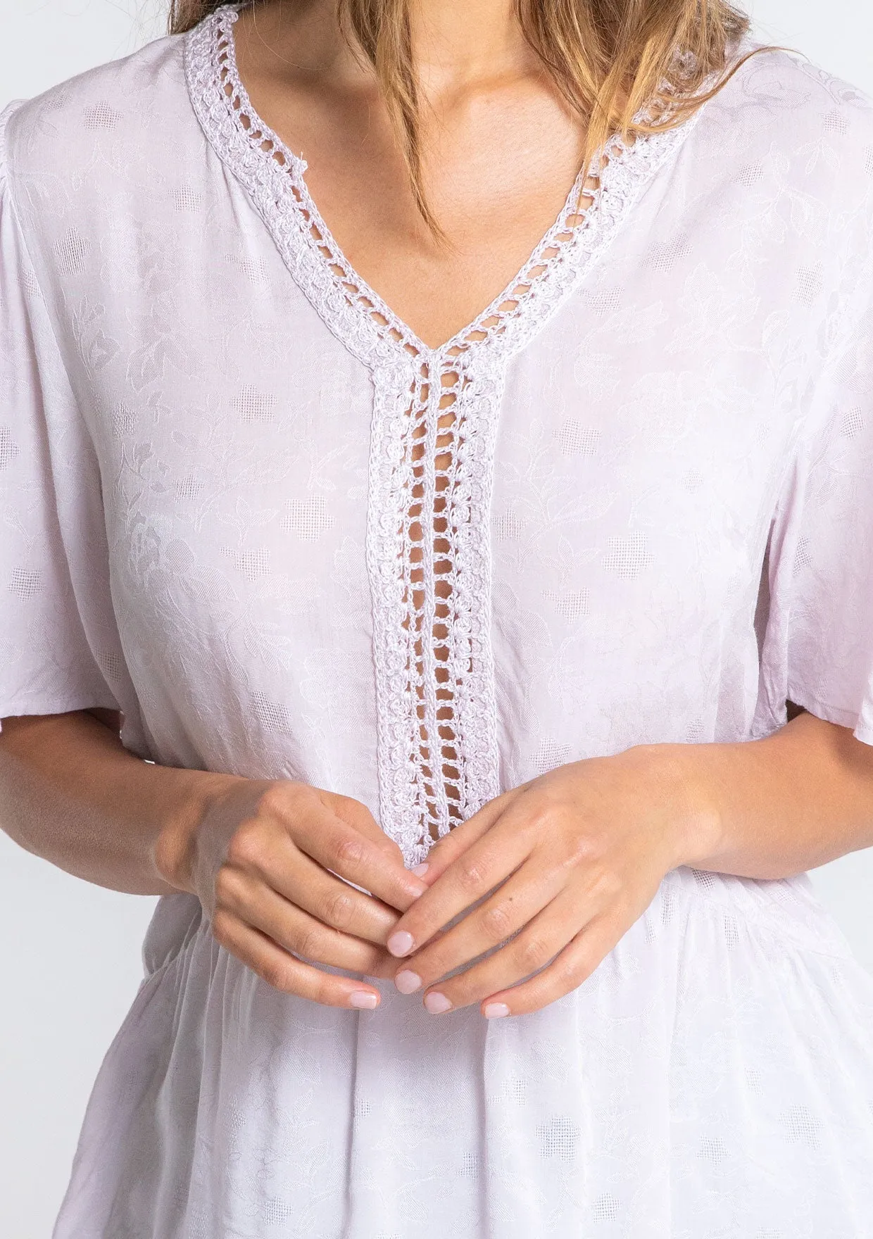 Floral Jacquard Airy Short Sleeve Peplum Blouse