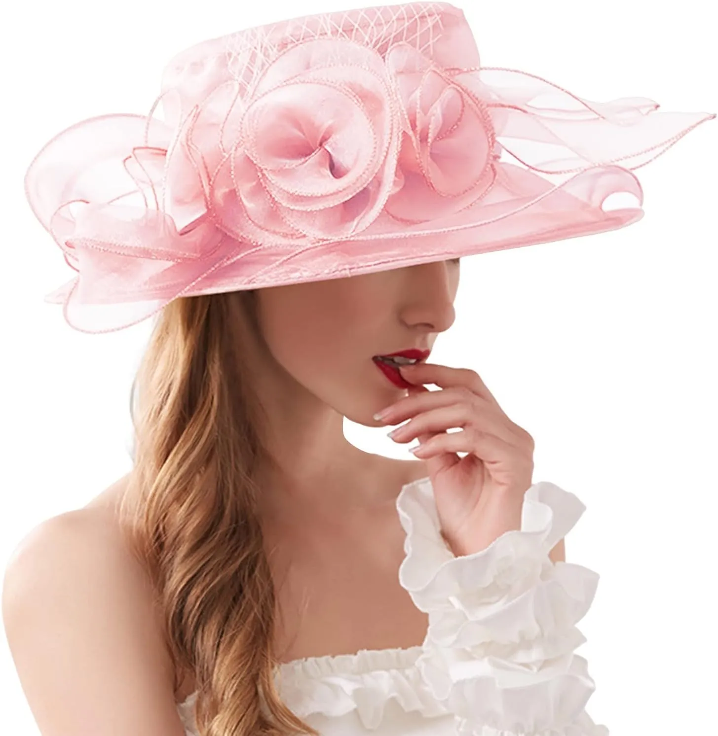 Flower Sun Hats for Women Wide Brim Lace Bucket Hat Summer Beach Seaside Holiday Hat Elegant Wedding Guest Dress Hat