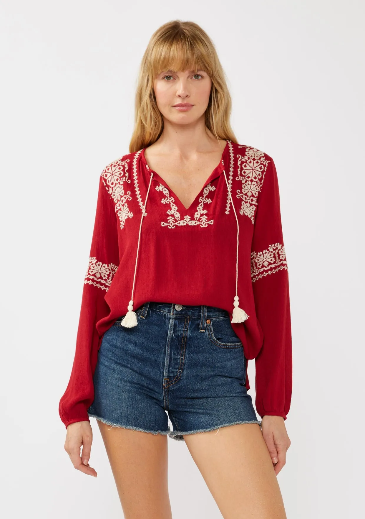 Flowy Embroidered Sleeve Top