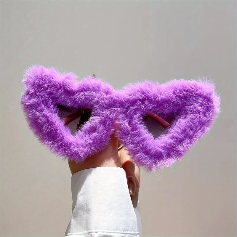 Fluffy Heart Frame Fashion Sunglasses For Women