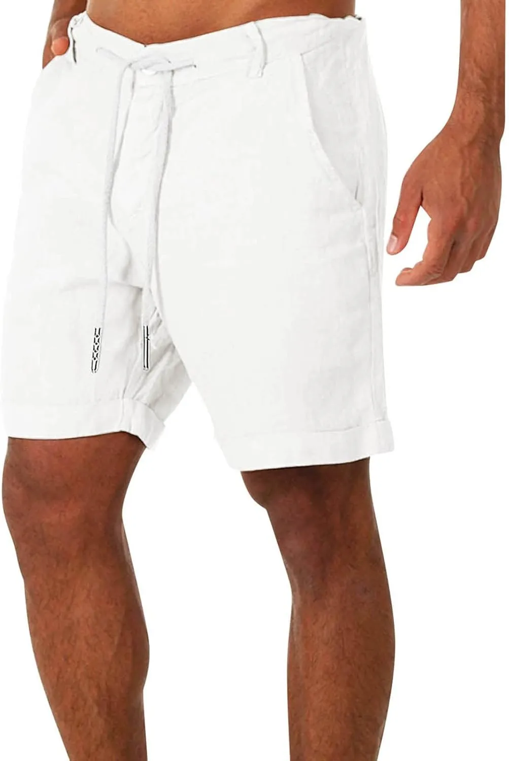GOKKILRW Mens Shorts Linen Shorts Summer Hippie Beach Shorts Casual Drawstring Lightweight White Shorts with Pockets 2024