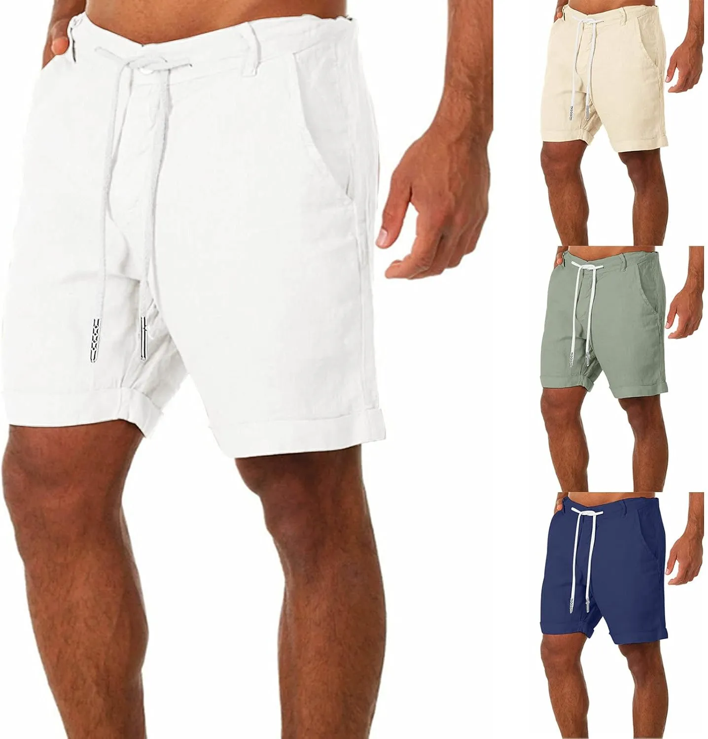 GOKKILRW Mens Shorts Linen Shorts Summer Hippie Beach Shorts Casual Drawstring Lightweight White Shorts with Pockets 2024