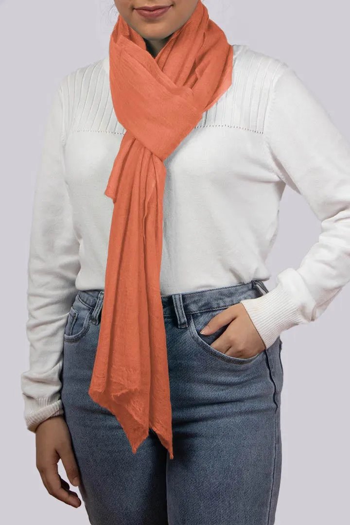 Handwoven Pure Cashmere Scarf Shawl in Coral Orange