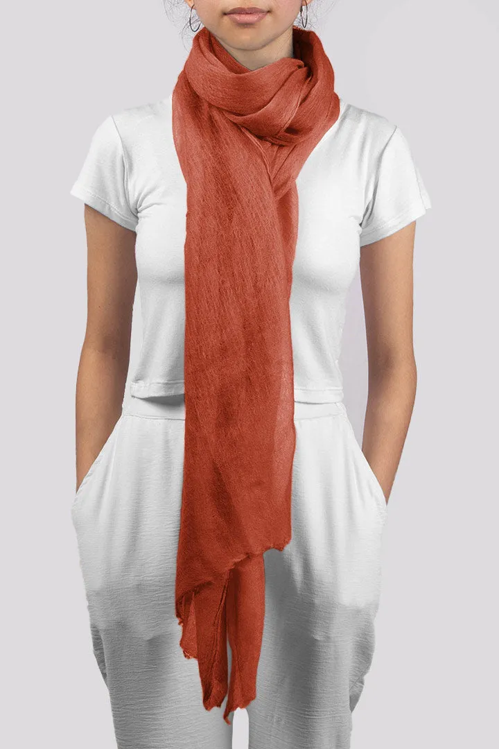 Handwoven Pure Cashmere Scarf Shawl in Pumpkin Orange