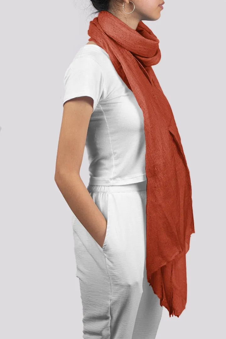 Handwoven Pure Cashmere Scarf Shawl in Pumpkin Orange
