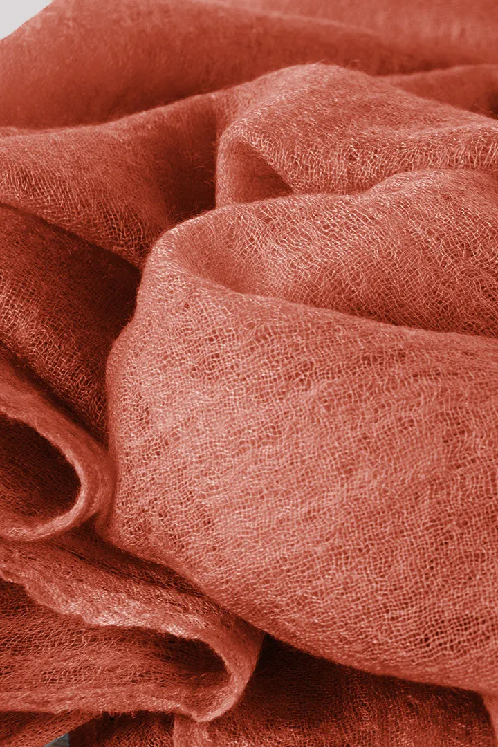 Handwoven Pure Cashmere Scarf Shawl in Pumpkin Orange