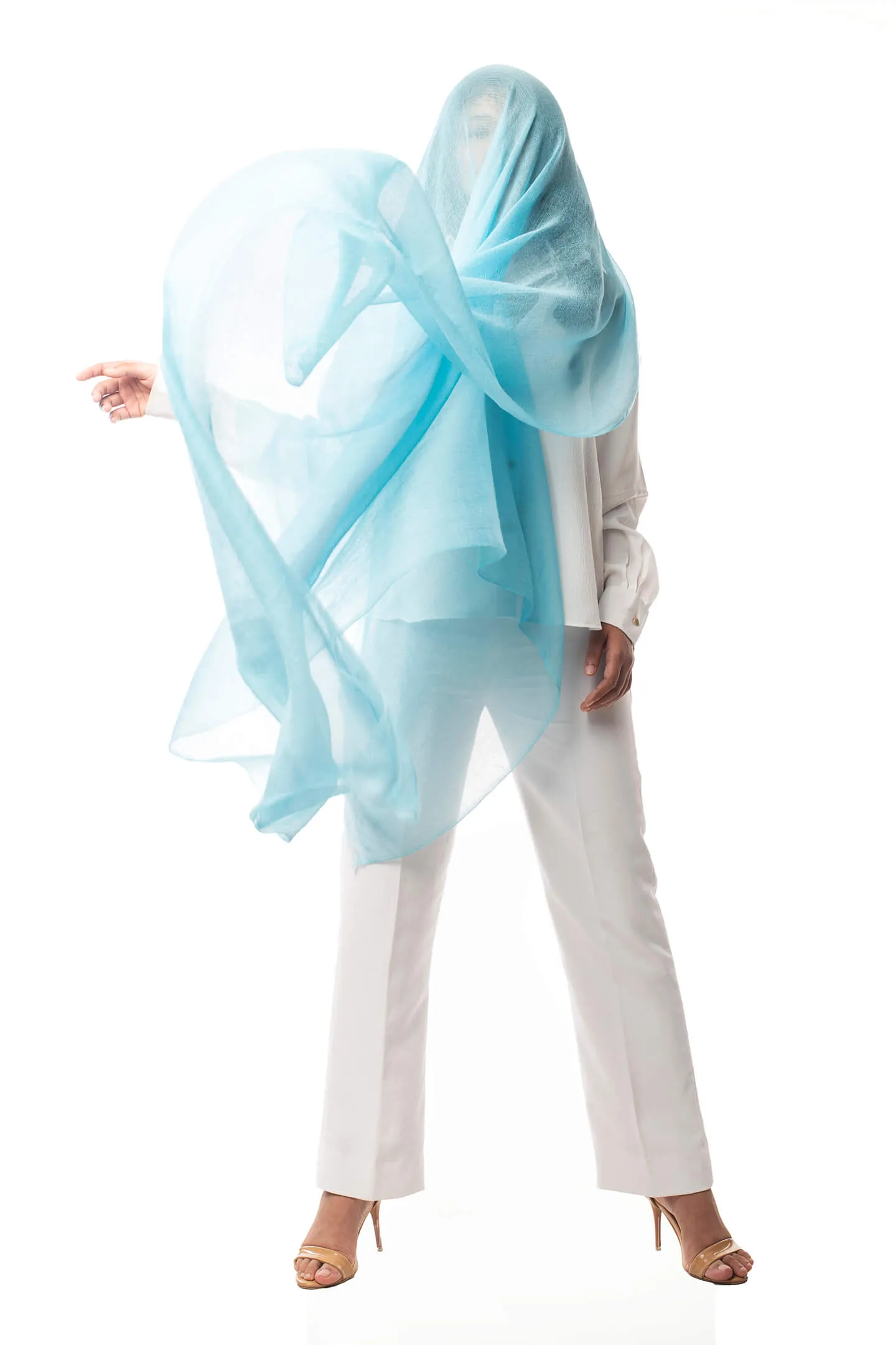 Handwoven Pure Cashmere Scarf Shawl Wrap in Aquamarine Blue