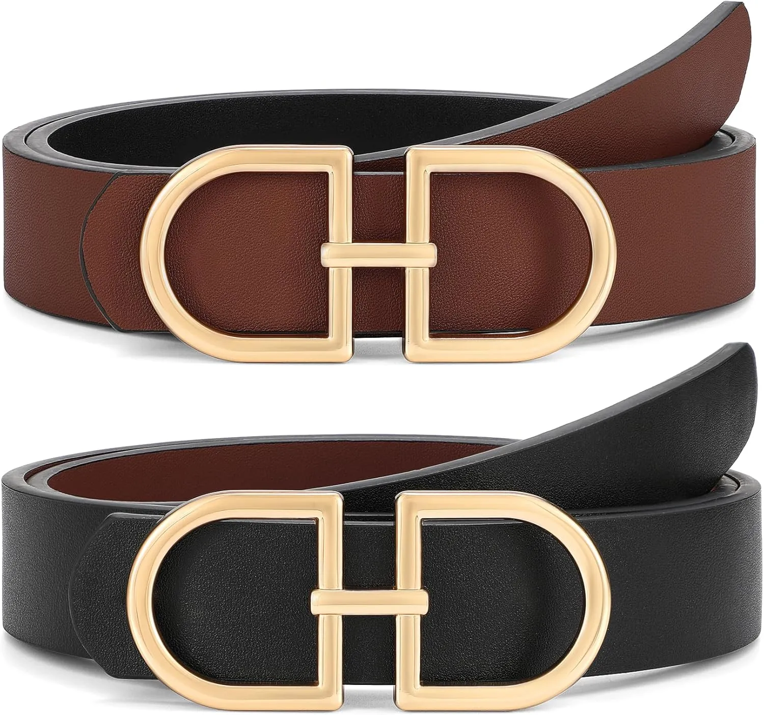 IAKING Reversible Leather Belt for Women With Gold Buckle Ladies Two-in-One Leather Womens Belt for Jeans Pants Dresses