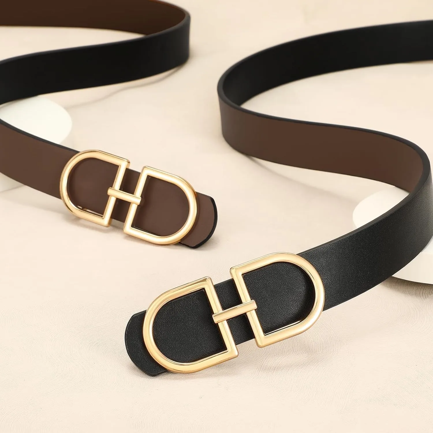 IAKING Reversible Leather Belt for Women With Gold Buckle Ladies Two-in-One Leather Womens Belt for Jeans Pants Dresses