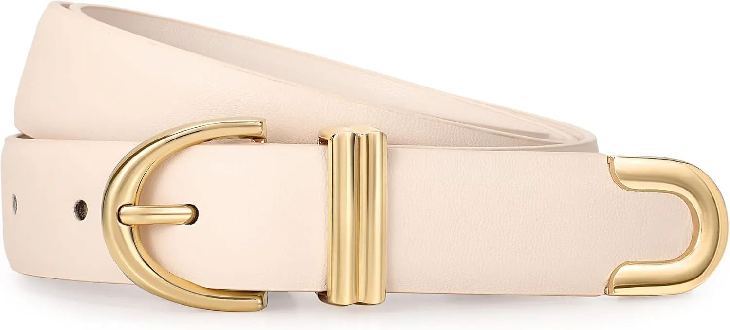 JASGOOD Women Leather Belt for Jeans Pants Fashion Gold Buckle Ladies Waist Belt