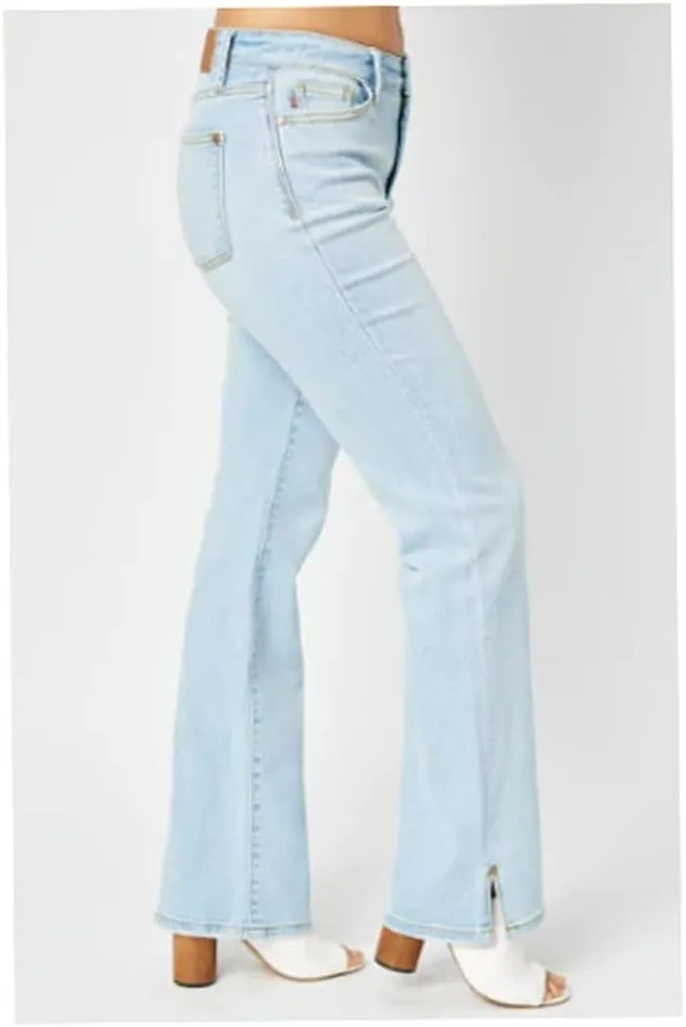 Judy Blue Mid Rise Light Wash Slit Hem Bootcut Jeans, 82552