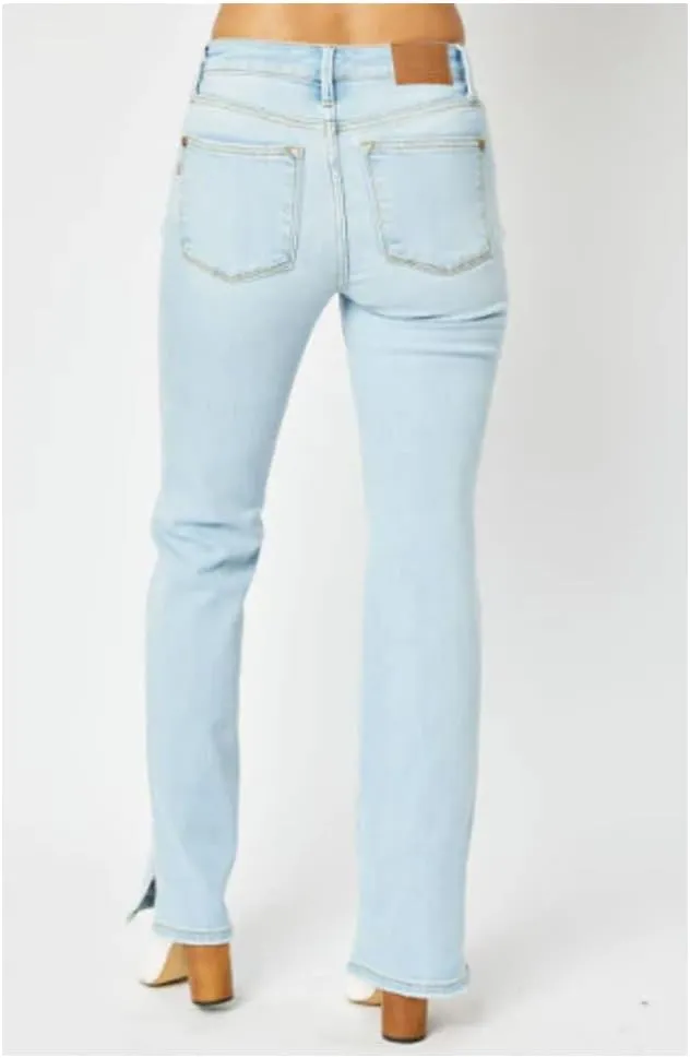 Judy Blue Mid Rise Light Wash Slit Hem Bootcut Jeans, 82552