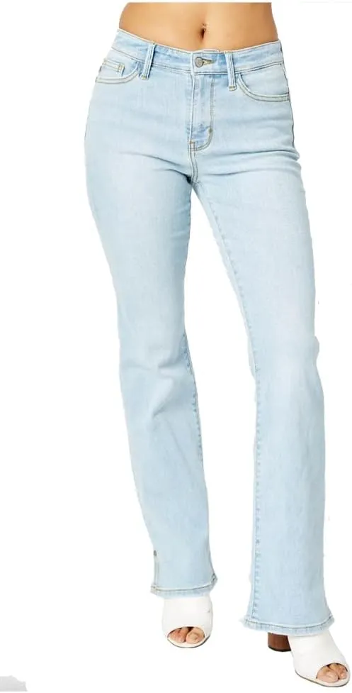 Judy Blue Mid Rise Light Wash Slit Hem Bootcut Jeans, 82552