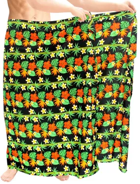 La Leela Men's Hawaiian Beach Wrap Sheer Sarong Swimming Bathing Suit Towel Beachwear Swim Pareo Cover up Long 72"X42"  Black 136978