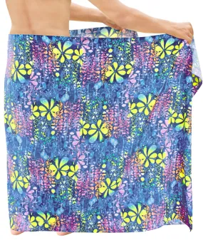 La Leela Men's Hawaiian Beach Wrap Sheer Sarong Swimming Bathing Suit Towel Beachwear Swim Pareo Cover up Long 72"X42"  Blue 134941