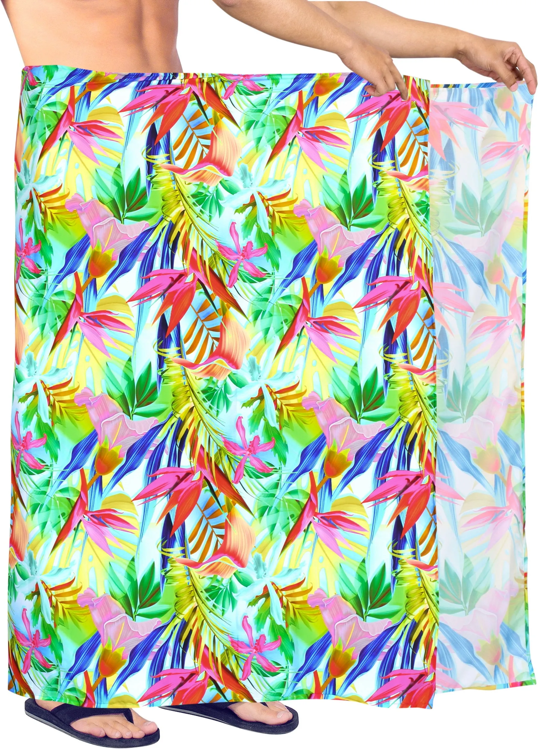 La Leela Men's Hawaiian Beach Wrap Sheer Sarong Swimming Bathing Suit Towel Beachwear Swim Pareo Cover up Long 72"X42"  Green 913589