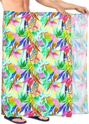 La Leela Men's Hawaiian Beach Wrap Sheer Sarong Swimming Bathing Suit Towel Beachwear Swim Pareo Cover up Long 72"X42"  Green 913589