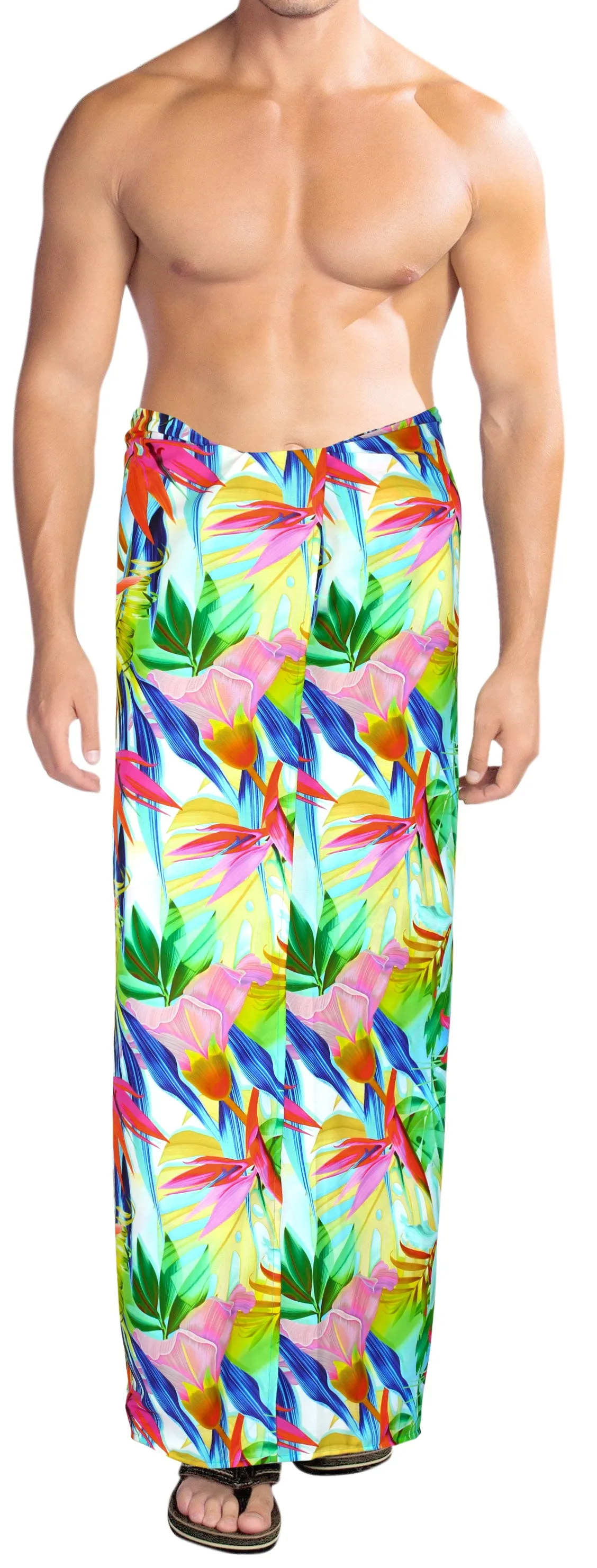 La Leela Men's Hawaiian Beach Wrap Sheer Sarong Swimming Bathing Suit Towel Beachwear Swim Pareo Cover up Long 72"X42"  Green 913589