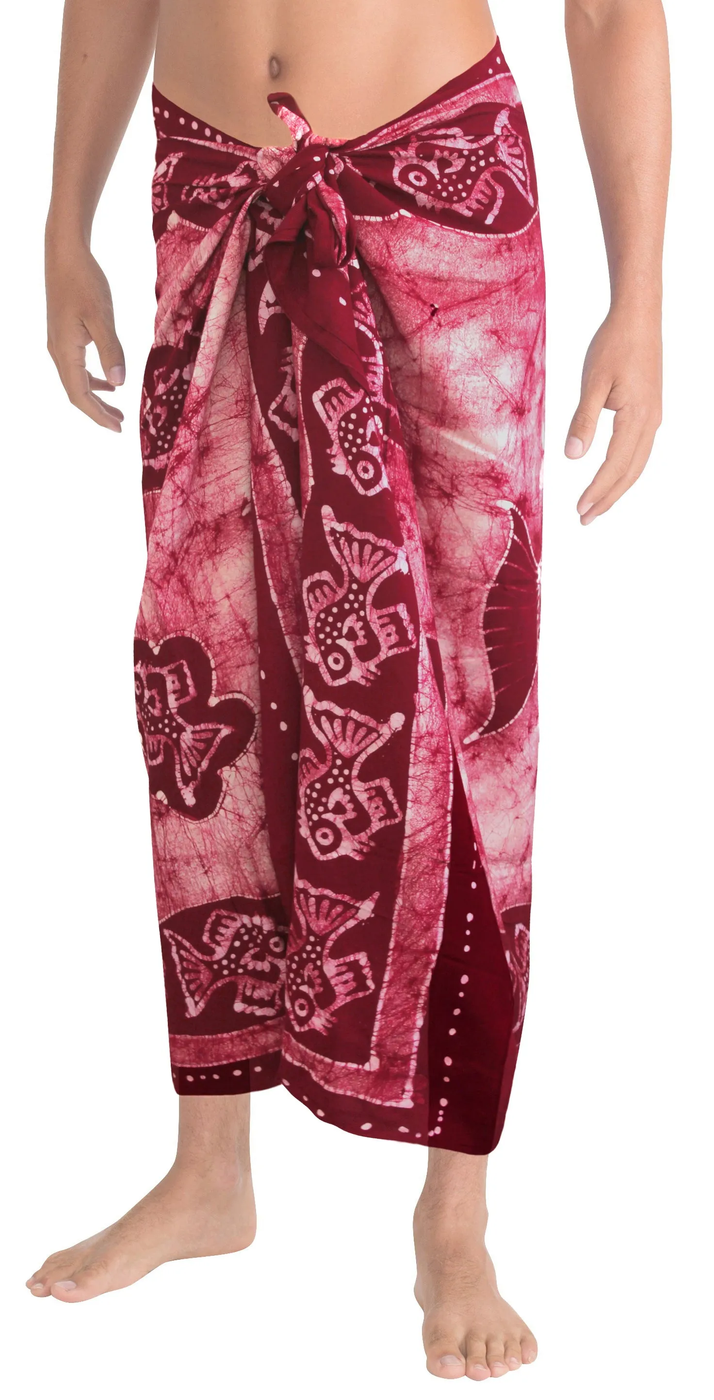 La Leela Men's Hawaiian Beach Wrap Sheer Sarong Swimming Bathing Suit Towel Beachwear Swim Pareo Cover up Long 72"X42"  Red 130536